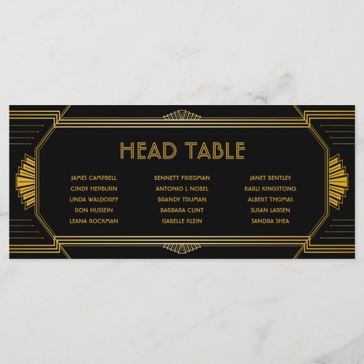Carte Art Déco Gatsby Mariage Head Table (Dos)
