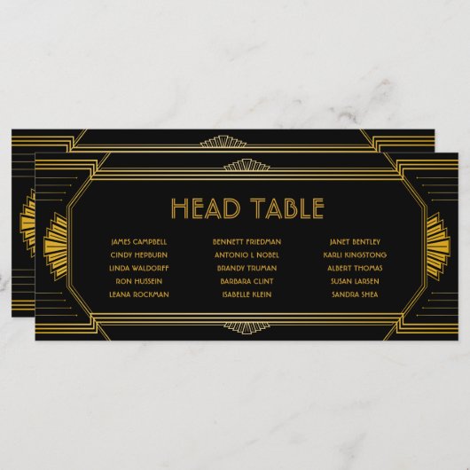 Carte Art Déco Gatsby Mariage Head Table (Devant / Derrière)