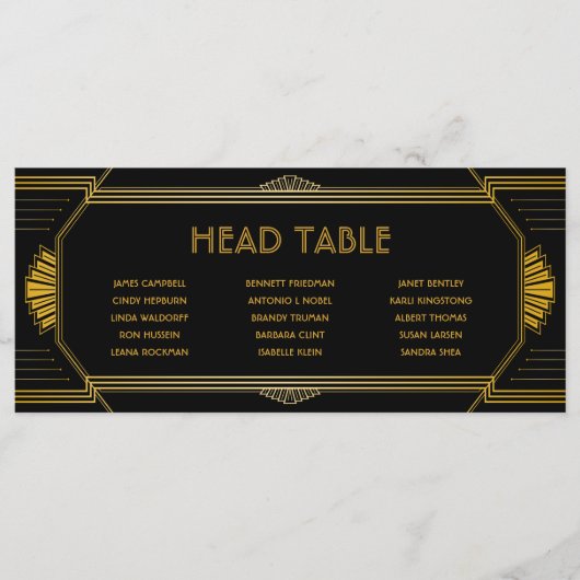 Carte Art Déco Gatsby Mariage Head Table (Devant)