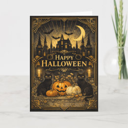 Carte Art déco Halloween noir et or
