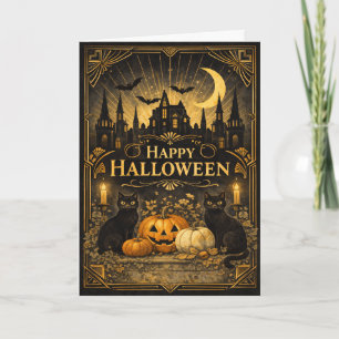 Carte Art déco Halloween noir et or