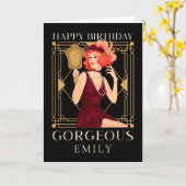 Carte Art Déco Joyeux Anniversaire Joli Lady Mirror Noir (Fleur jaune)