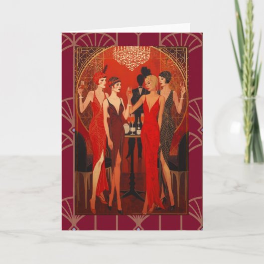 Carte Art Déco - Les dames en rouge (Devant)
