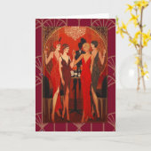 Carte Art Déco - Les dames en rouge (Fleur jaune)