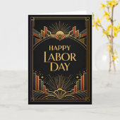 Carte Art Deco Rising City Happy Labor Day (Fleur jaune)