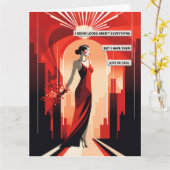 Carte Art Déco Robe Rouge Femme (Fleur jaune)