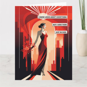 Carte Art Déco Robe Rouge Femme