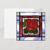 Carte Art Déco Rose Rouge Vitrail Bleu (Devant / Derrière)