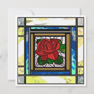 Carte Art Déco Rose Rouge Vitrail Saphyr