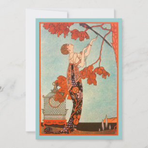 Carte Art Déco vintage, Oiseau Volage de George Barbier