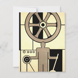 Carte Art Déco vintage roue d'affaires et travailleur de
