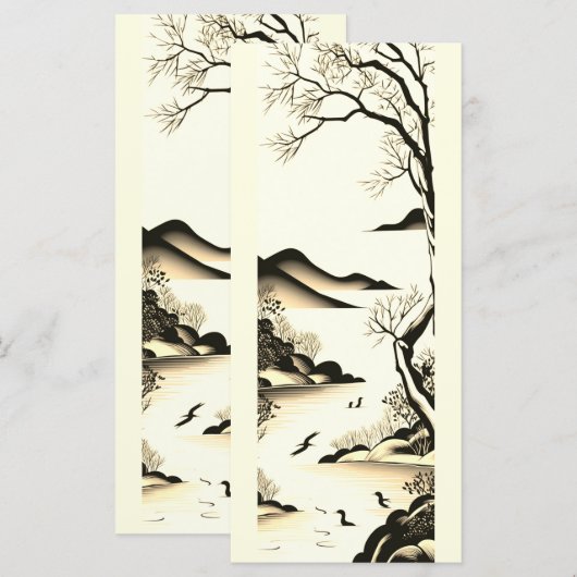 Carte Art d'encre de paysage japonais No3 (Devant / Derrière)