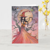 Carte Art d'Halloween magique sorcière et chat d'automne (Fleur jaune)