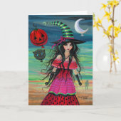 Carte Art d'imaginaire de Halloween de sorcière de (Fleur jaune)