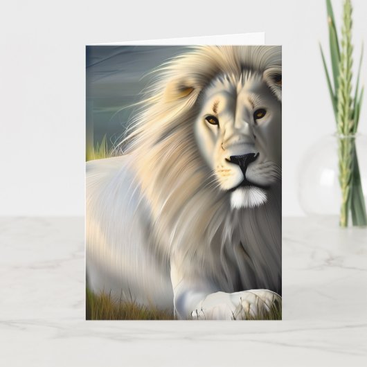 Carte Art Ethérée Lion Majestic Blanc | Penser à vous (Devant)