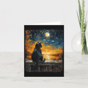 Carte Art étoilé Nuit Art Ciel Chat noir Citrouilles Drô