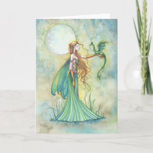 Carte Art fantastique de Fée verte et Dragon