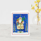 Carte ART FOLK BALTIMORE QUILT PÈRE NOËL Blanc (Fleur jaune)