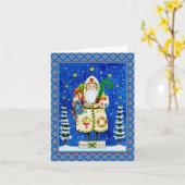 Carte ART FOLK BALTIMORE QUILT PÈRE NOËL Blanc (Fleur jaune)