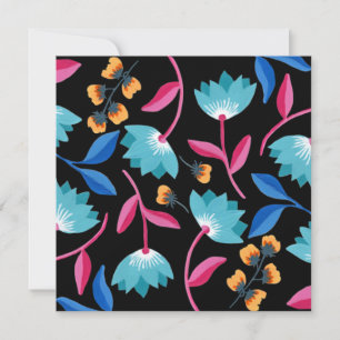 Carte Art folklorique floral noir coloré