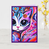 Carte Art folklorique mexicain Abstrait Kitty Chat Anniv (Fleur jaune)