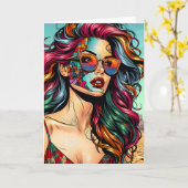 Carte Art fracturé | Femme Abstraite à la plage (Fleur jaune)