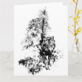 Carte Art graphique Loup gris Faune Animal Nature blanch (Fleur jaune)