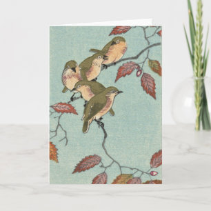 Carte Art japonais vintage - Oiseaux verts