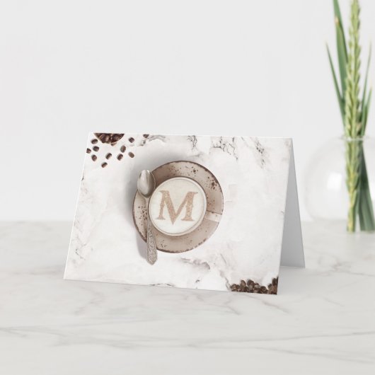 Carte Art latte de café Monogram | Joyeux anniversaire (Devant)