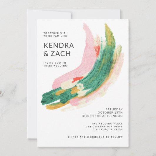 Carte Art moderne Abstrait Peint Strokes Mariage (Devant)