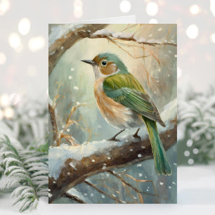 Carte Art Moderne d'Oiseau d'Hiver enneigé