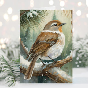Carte Art Moderne d'Oiseau d'Hiver Neigeux