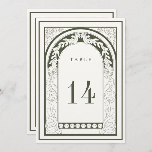 Carte Art Nouveau Moss Green Table Numéro (Devant / Derrière)