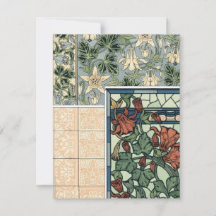 Carte Art Nouveau vintage, fleurs de Colombine Aquilegia