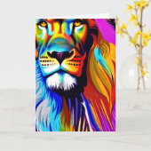 Carte Art numérique Lion coloré | Anniversaire (Fleur jaune)