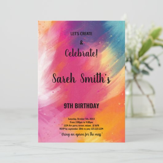 Carte Art Party Filles Editable avec éclaboussure  (Debout devant)