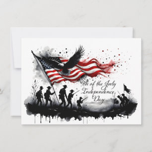 Carte Art patriotique du 4 juillet avec drapeau et solda