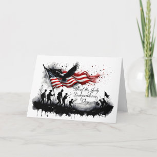 Carte Art patriotique du 4 juillet avec drapeau et solda