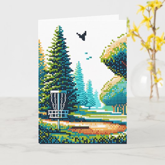 Carte Art Pixel de Disk Golf | Joyeux anniversaire (Fleur jaune)