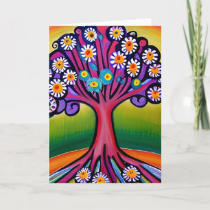 Carte Art populaire coloré Style Arbre lunaire   Anniver
