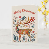 Carte Art populaire modifiable Deer Noël (Fleur jaune)