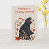 Carte Art populaire modifiable Ours noir Anniversaire (Fleur jaune)