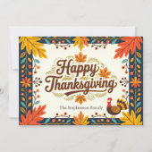 Carte Art populaire Moisson Feuilles d'automne Joyeux Th (Devant)