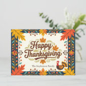 Carte Art populaire Moisson Feuilles d'automne Joyeux Th (Debout devant)