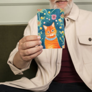 Carte Art populaire Whimsical Tabby Chat Plat