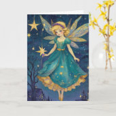 Carte Art rétro Fée de Noël étoile Nuit (Fleur jaune)