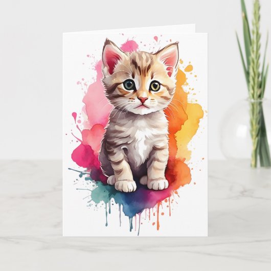 Carte Art Splash Aquarelle Chat Tache Peinture Vierge (Devant)