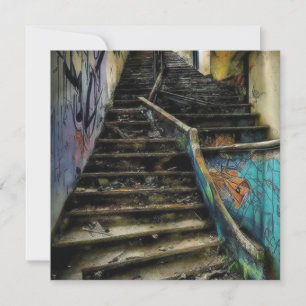 Carte Art urbain sur escalier bâtiment abandonné