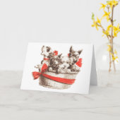Carte Art vintage - panier des chiots, (Fleur jaune)