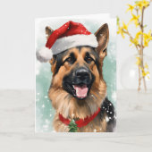 Carte Artiste peint de Noël berger allemand (Fleur jaune)